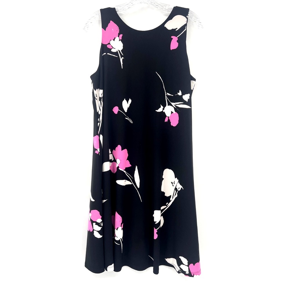LAUREN RALPH LAUREN Women's 12 Black Floral Print Sleeveless Lined Shift Dress